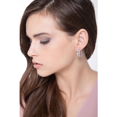  Pendientes groumette redondos en Oro Blanco 18k con Diamantes