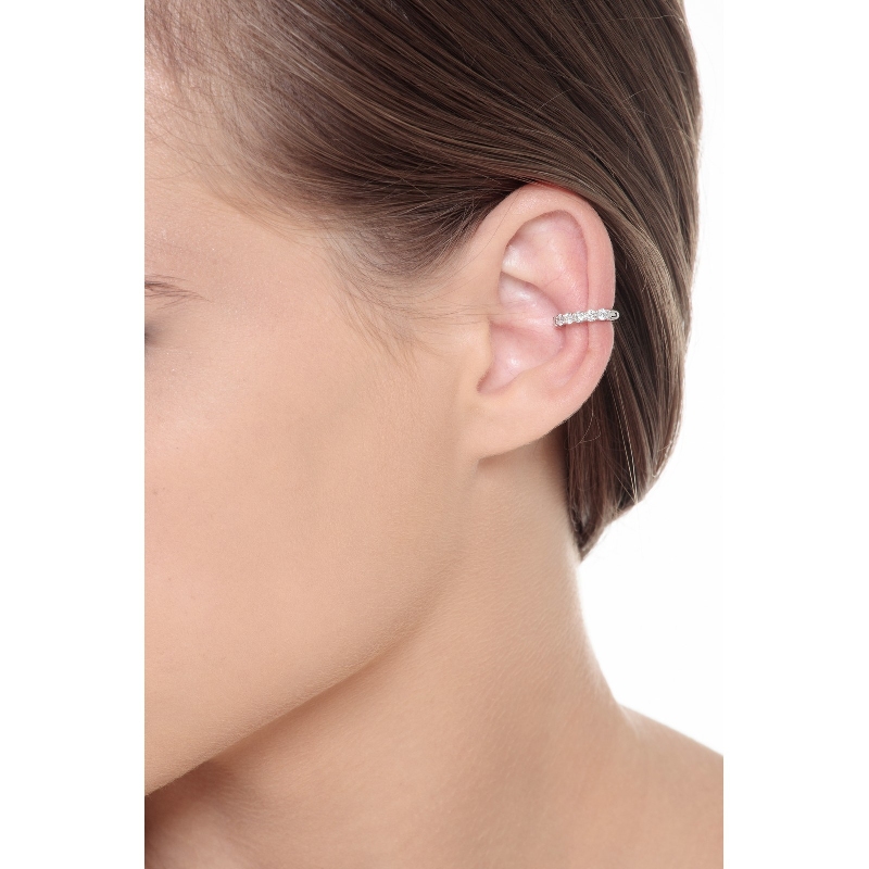 Pendiente único earcuff oro blanco 18k con diamantes, ct. 0.30