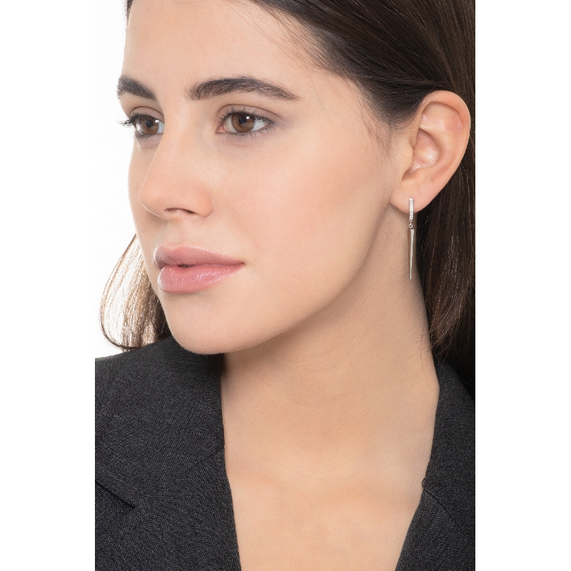 Pendientes con aros en oro blanco 18k con diamantes Pendientes con aros en oro blanco 18k con diamantes