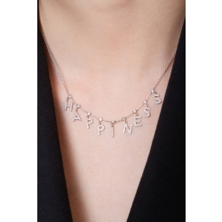 Collar en Oro Blanco 18k con la Palabra HAPPINESS y diamantes 2