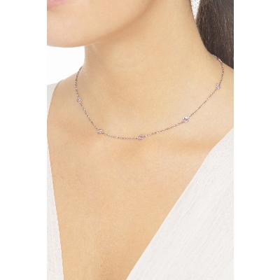 Cadena en oro blanco 18k con 9 zafiros rosa