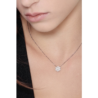 Collar mujer con halo de diamantes Oro Blanco 18k