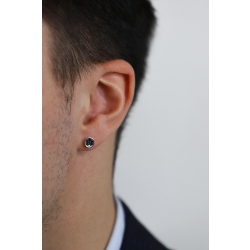 Mono pendiente hombre en oro blanco 18k con diamantes negros 2