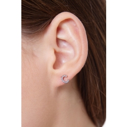 Pendiente Mono en Oro Blanco 18k con Letra C y Diamantes 2