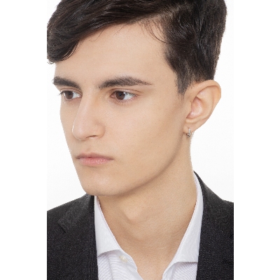 Pendiente único aro en oro blanco 18kt con diamantes hombre