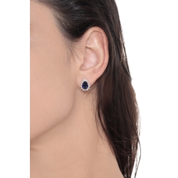 Pendientes en oro blanco 18k con zafiro azul en forma de gota y diamantes 2
