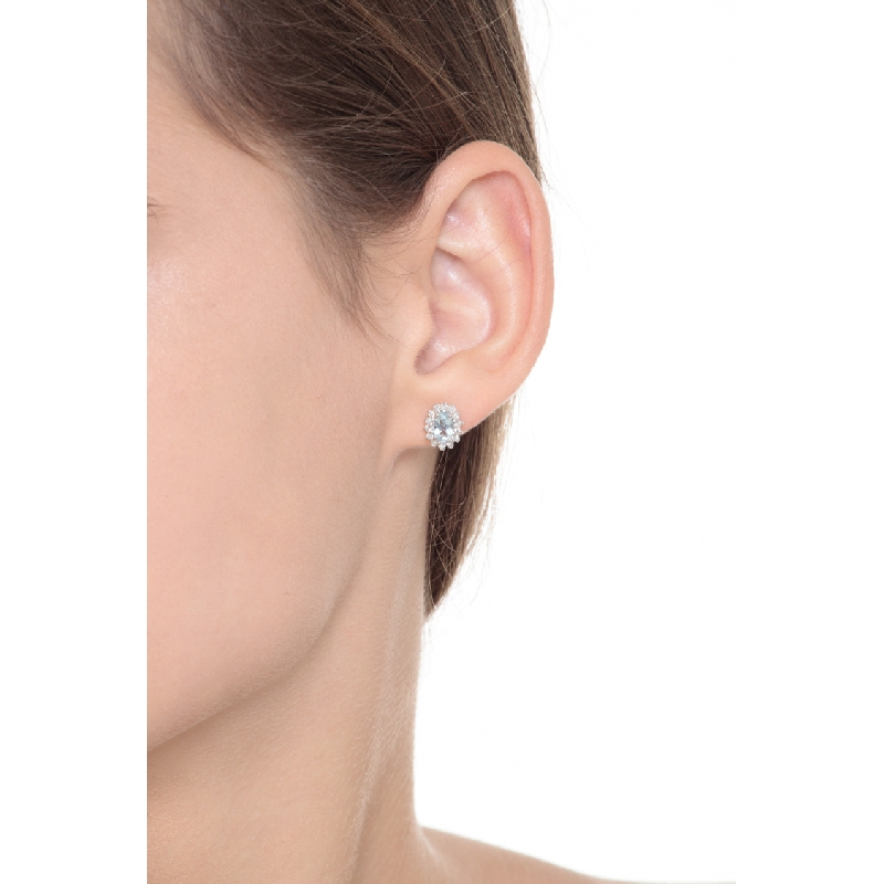 Pendientes en Oro Blanco 18k con Aguamarinas Ovaladas y Diamantes Pendientes en Oro Blanco 18k con Aguamarinas Ovaladas y Diamantes