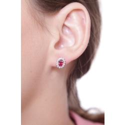 Pendientes halo de oro blanco 18 quilates con Rubíes y diamantes 2