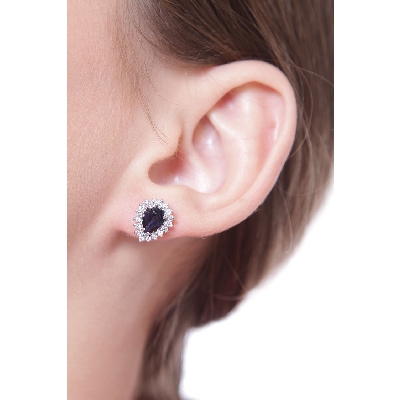 Pendientes oro blanco 18K zafiros gota y diamantes