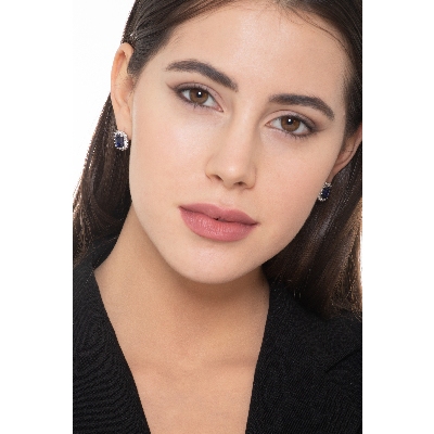 Pendientes en Oro Blanco 18k con Zafiros Azules Rectangulares y Diamantes