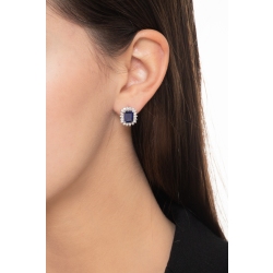 Pendientes en Oro Blanco 18k con Zafiros Azules Rectangulares y Diamantes 2