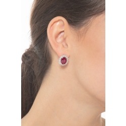 Pendientes halo oro blanco 18 quilates con rubíes ovalados y diamantes 2