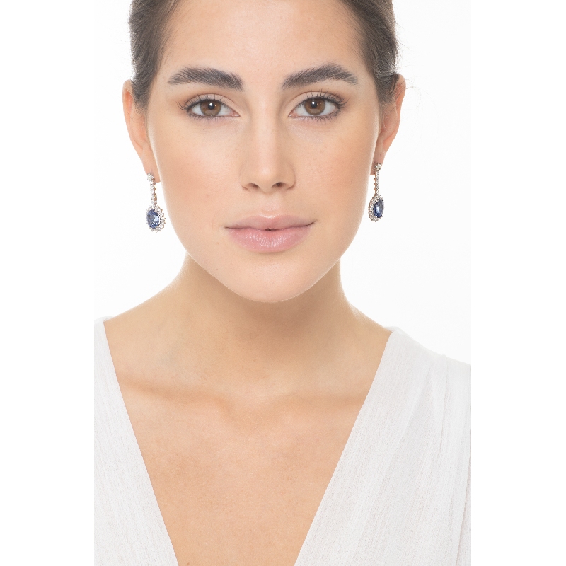 Pendientes en oro blanco 18k con zafiros azules y diamantes