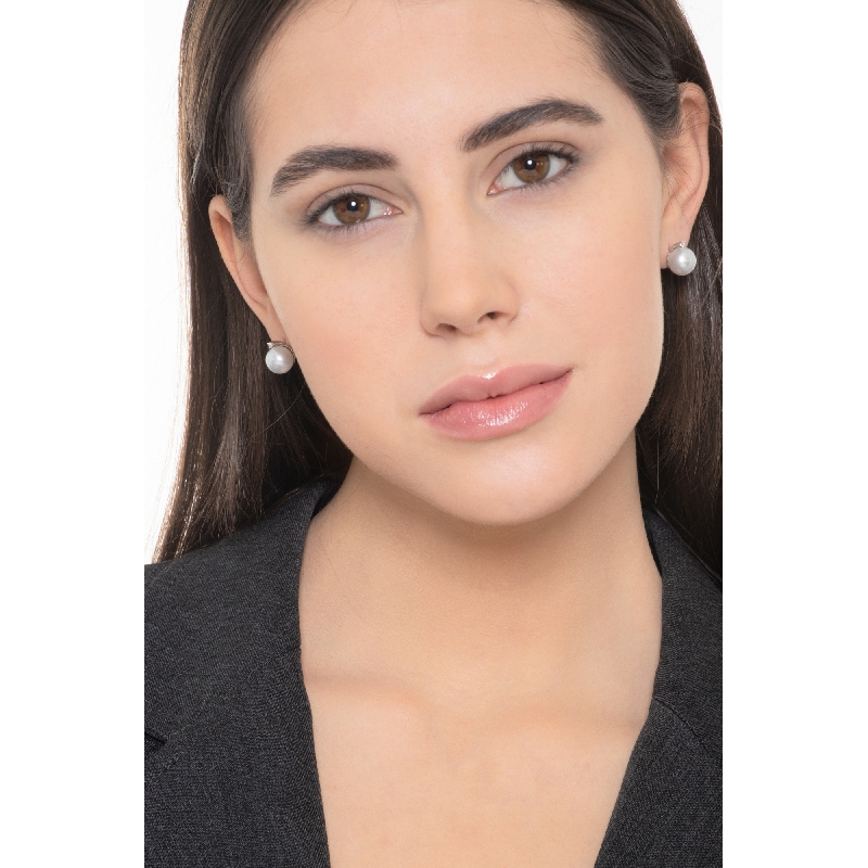 Pendientes mujer en oro blanco de 18k con perlas y diamantes Pendientes mujer en oro blanco de 18k con perlas y diamantes