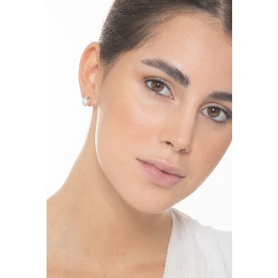 Pendientes de mujer en oro blanco 18k con perlas naturales y diamantes