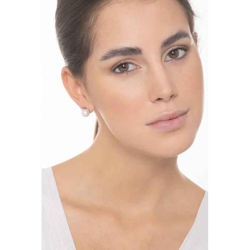 Pendientes de oro blanco 18k con perlas y diamantes Pendientes de oro blanco 18k con perlas y diamantes