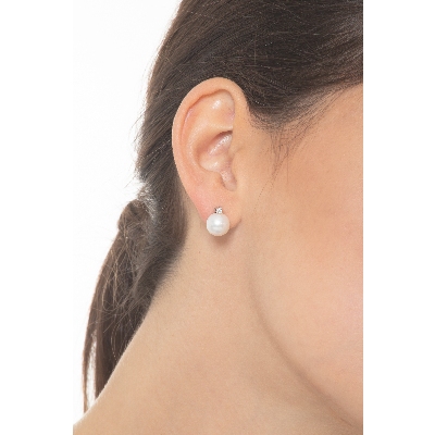 Pendientes de oro blanco 18k con perlas y diamantes