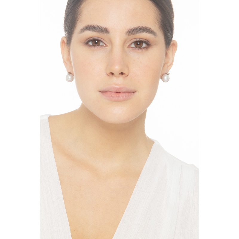 Pendientes de mujer en oro blanco 18k con perlas naturales y diamantes