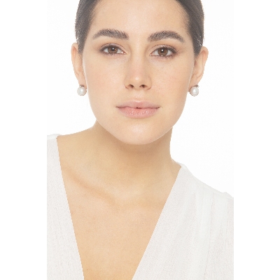 Pendientes de mujer en oro blanco 18k con perlas naturales y diamantes