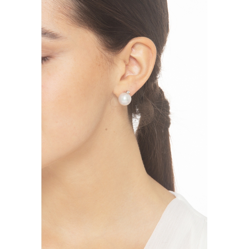 Pendientes de mujer en oro blanco 18k con perlas naturales y diamantes