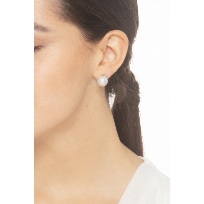 Pendientes de mujer en oro blanco 18k con perlas naturales y diamantes