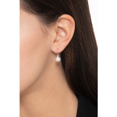 Pendientes de oro blanco de 18 quilates con perlas cultivadas de 7 mm y diamante