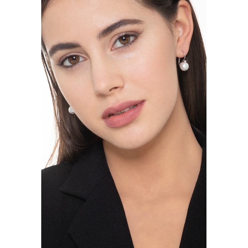 Pendientes oro blanco 18k con perlas 9 mm y diamantes