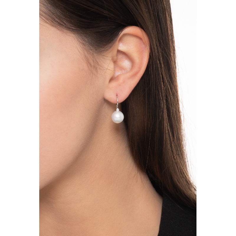 Pendientes oro blanco 18k con perlas 9 mm y diamantes
