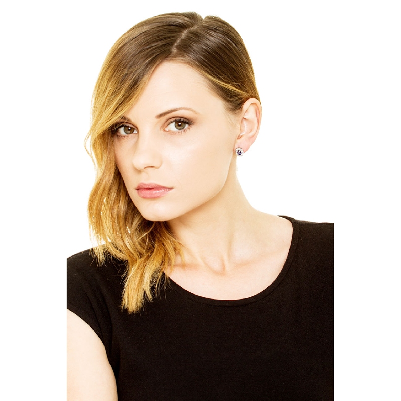 Pendientes halo Oro Blanco 18k con zafiros y diamantes