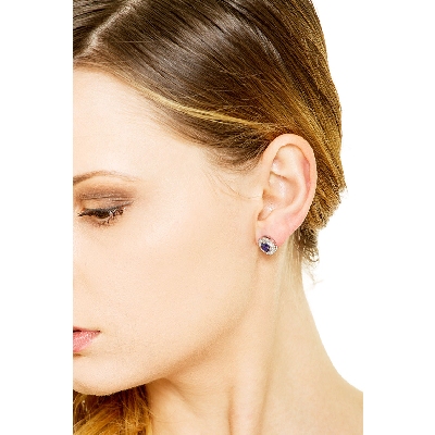 Pendientes halo Oro Blanco 18k con zafiros y diamantes