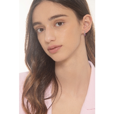 Pendientes en oro blanco de 18 quilates con zafiro rosa y diamantes