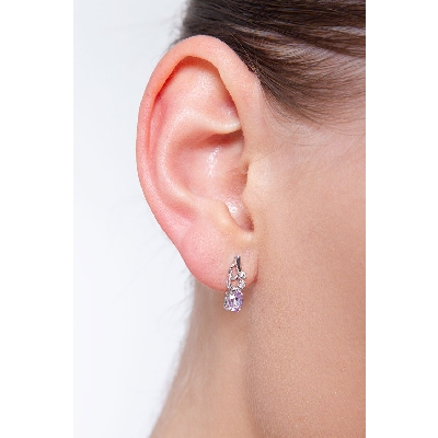 Pendientes Oro Blanco 18k amatistas ovales y diamantes