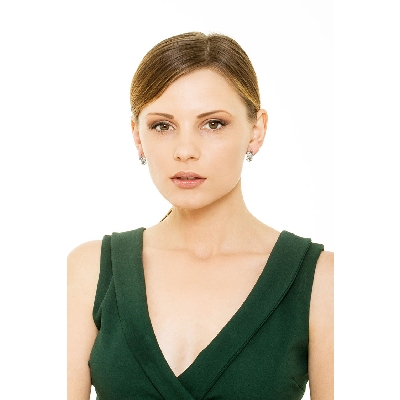 Pendientes hojas en oro blanco 18k con aguamarina y diamantes