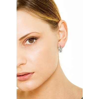 Pendientes hojas en oro blanco 18k con aguamarina y diamantes