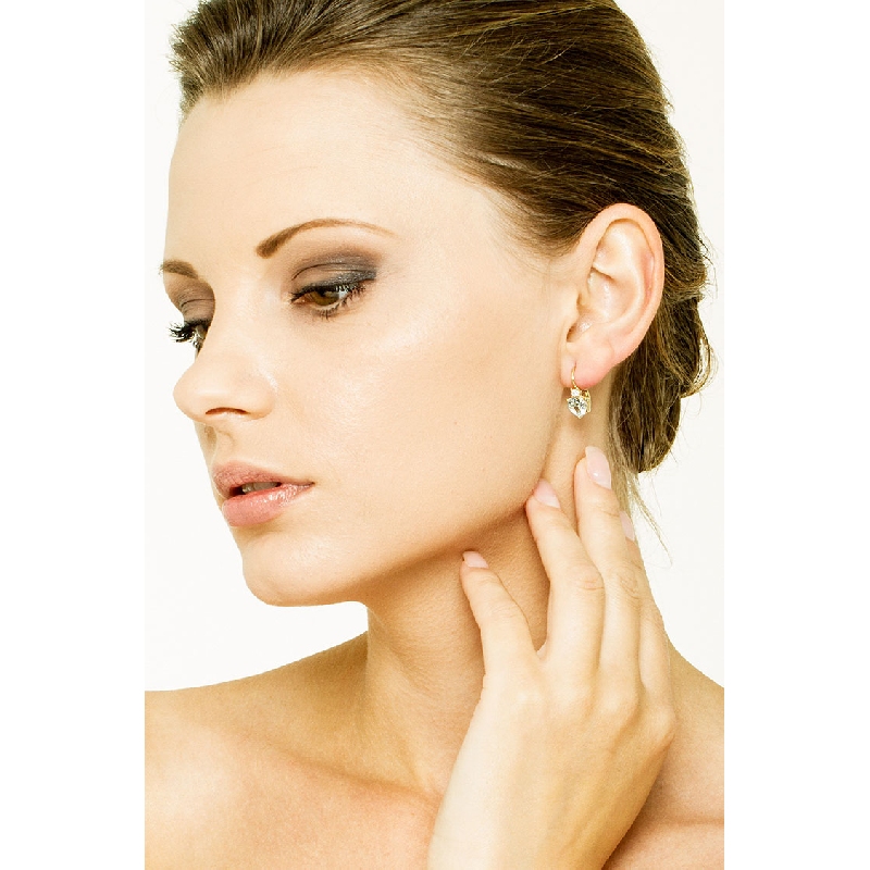 Pendientes oro amarillo 18k con corazones de aguamarina y diamantes