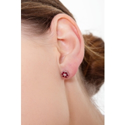 Pendientes  flor de oro blanco de 18k con diamantes y rubíes 2