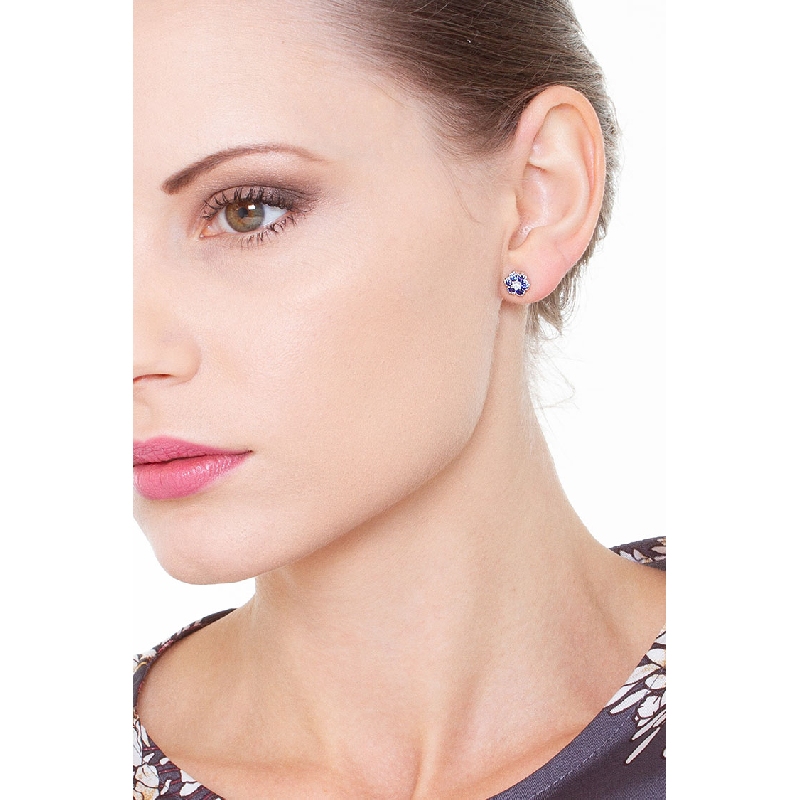 Pendientes en oro blanco 18k con diamantes y zafiros azules