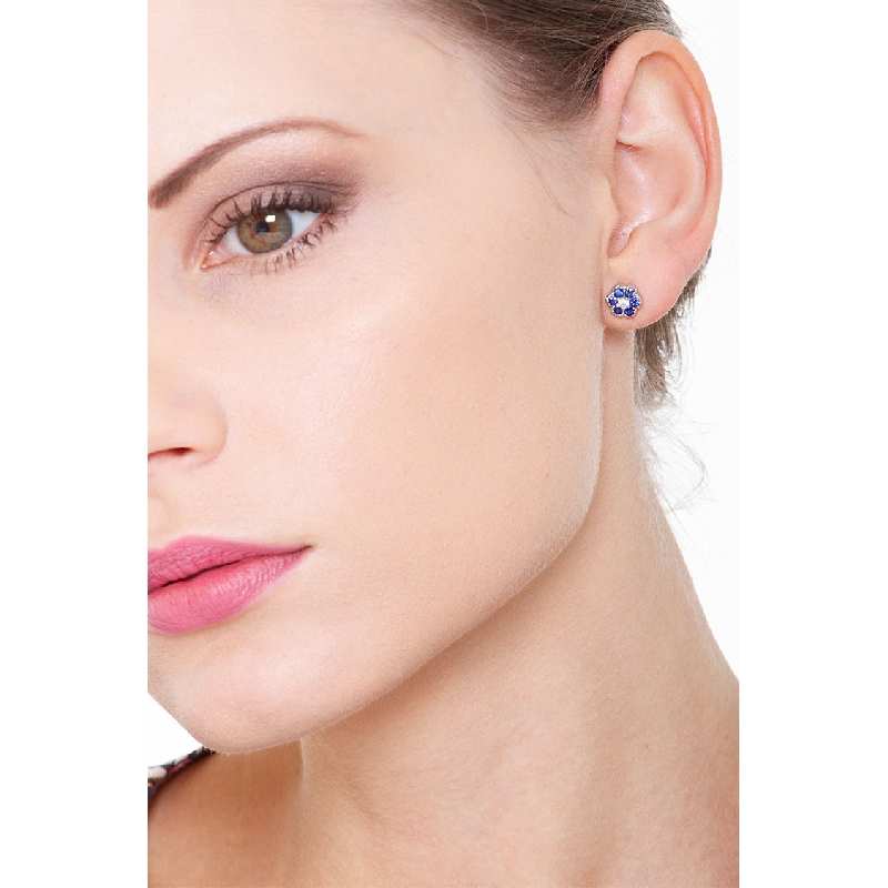 Pendientes en oro blanco 18k con diamantes y zafiros azules