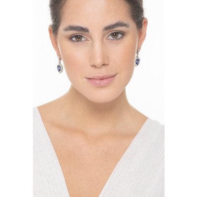 Pendientes oro blanco 18k zafiros corazón y diamantes