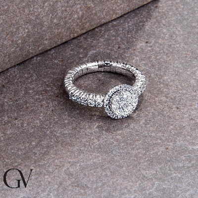Anillo elástico en oro blanco 18k con brillantes