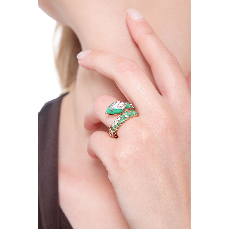 Anillo serpiente oro rosa 18k engastado con diamante y rubies Anillo serpiente oro rosa 18k engastado con diamante y rubies