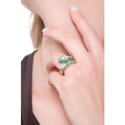 Anillo serpiente oro rosa 18k engastado con diamante y rubies