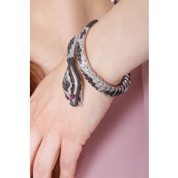 Pulsera Serpiente Oro Blanco 750 con Diamantes Negros y Rubíes 2