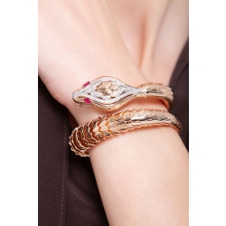 Pulsera Serpiente Oro Blanco y Rosa 18k con Diamantes y Rubíes 2