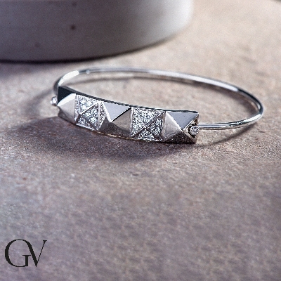 Pulsera con placa y tachuelas Oro Blanco 18k con diamantes