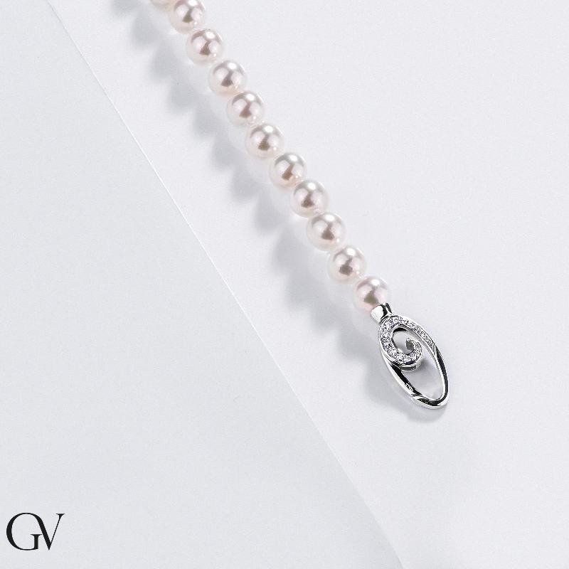 Pulsera de perlas japonesas naturales cultivadas y diamantes Pulsera de perlas japonesas naturales cultivadas y diamantes