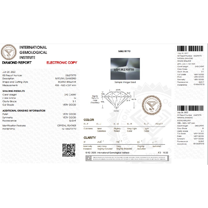 Diamante Certificato IGI   CT 0,40   G   SI 1