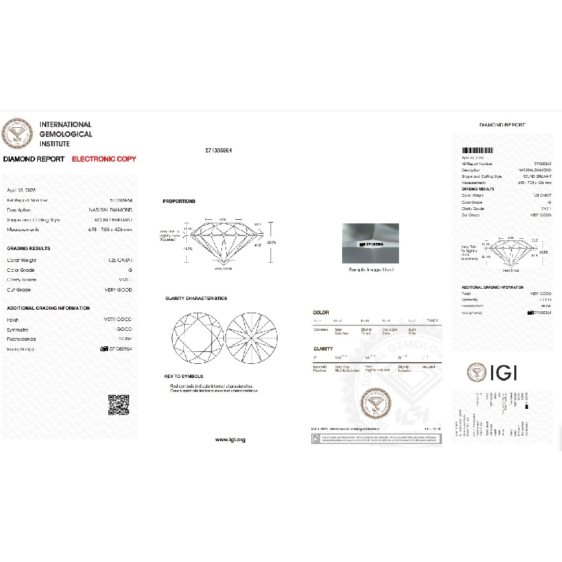 Diamante Certificado IGI   CT 1,25   G   VVS 1