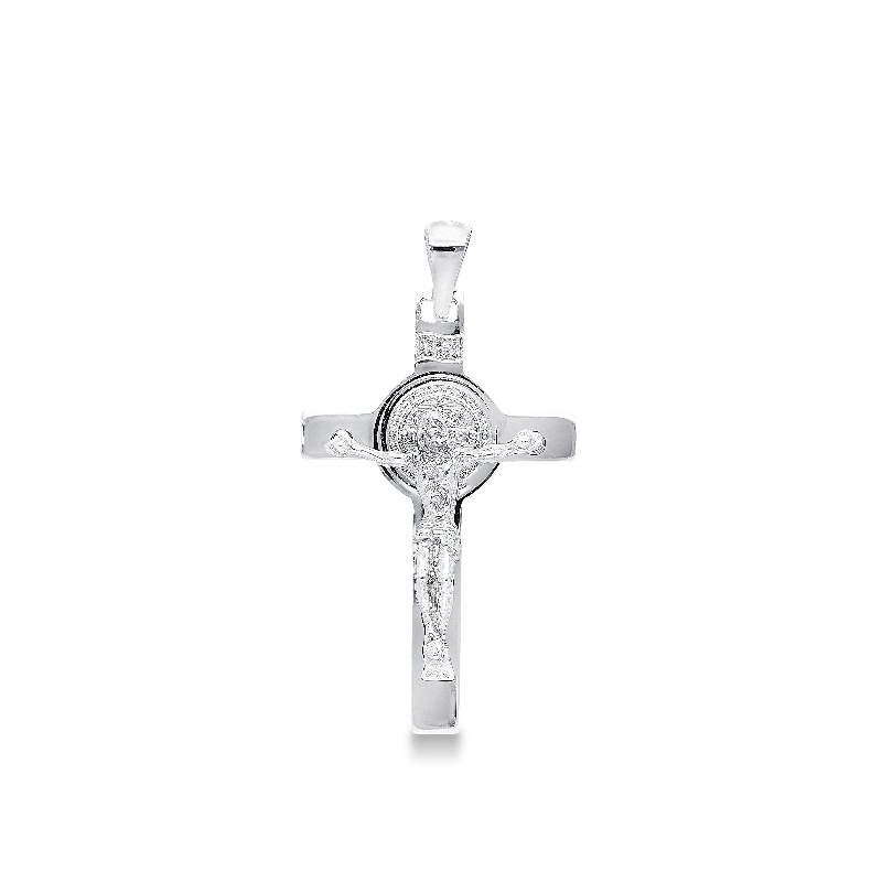 Colgante elegante Oro Blanco 18k Cruz con Cristo