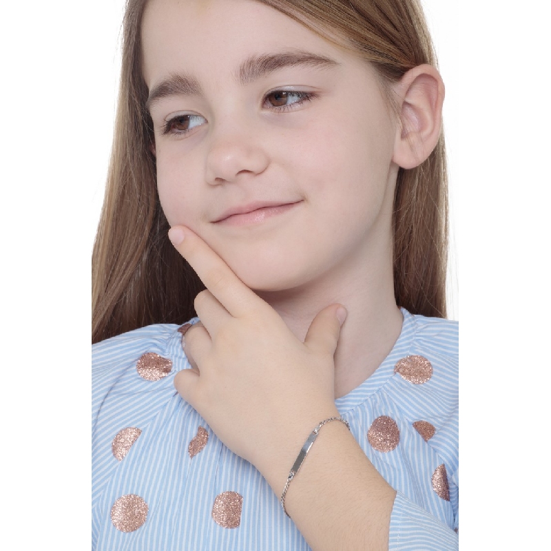 Pulsera con placa en oro blanco de 18 quilates, longitud de 16 cm